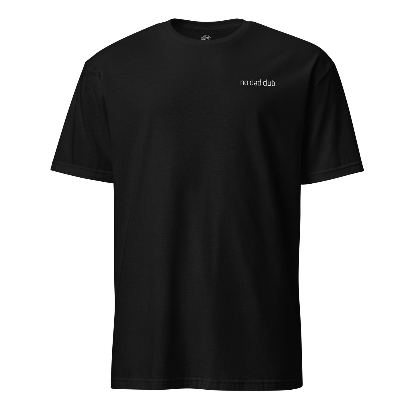 ndc black shirt with no dad club logo emphasizing the lack of a father growing up.